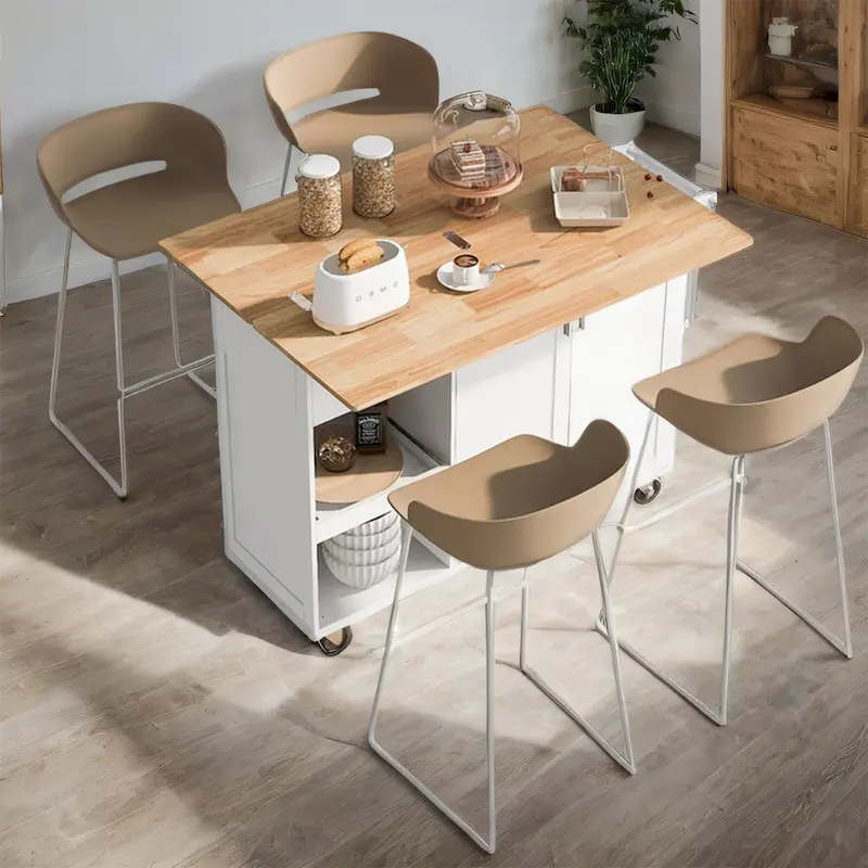 Rolling Kitchen Island w/ Foldable Counter Top,Towel Rack and Drawer