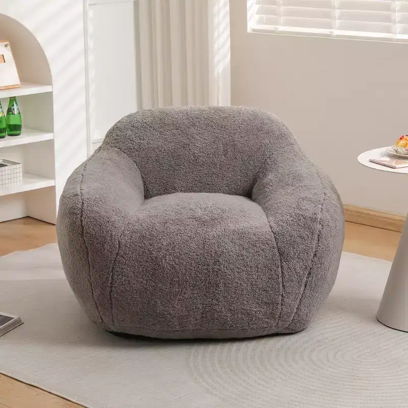 Light Gray / Off White / Rose Red Faux Fur Bean Bag Chair with Armrest — 1 Adult