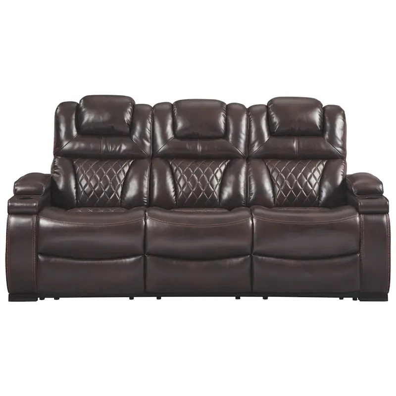 Warnerton Chocolate Brown Faux Leather Power Reclining Sofa - 84 W x 38 D x 44 H