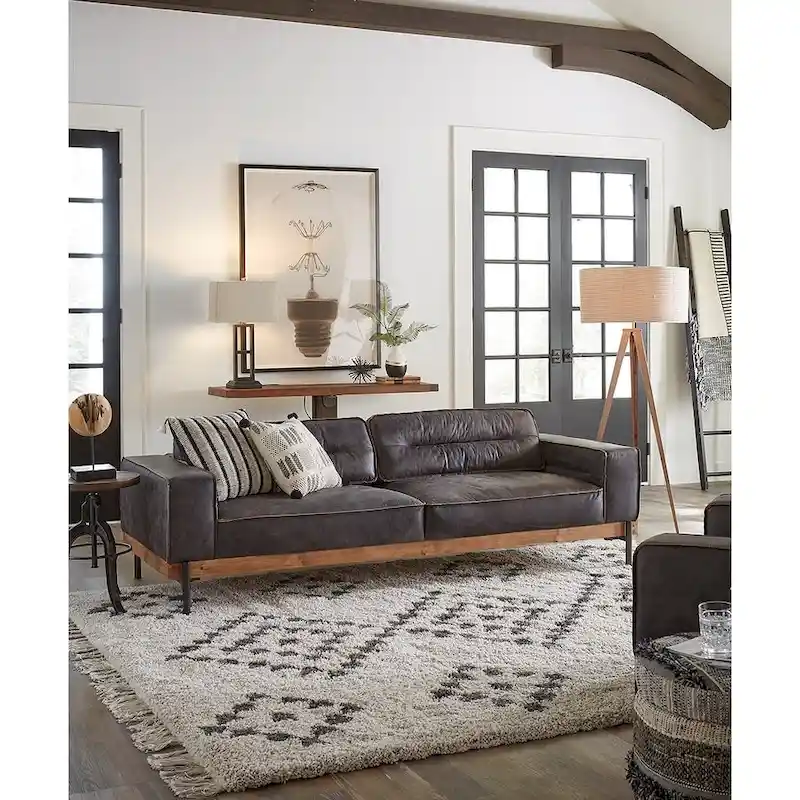 Chiavari Distressed Antique Ebony Leather Sofa