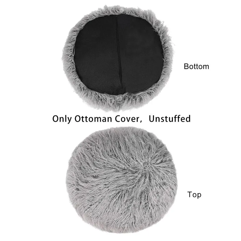 Adeco Unstuffed Ottoman Round Pouf Cushion Covers Faux Fur Foot Stool