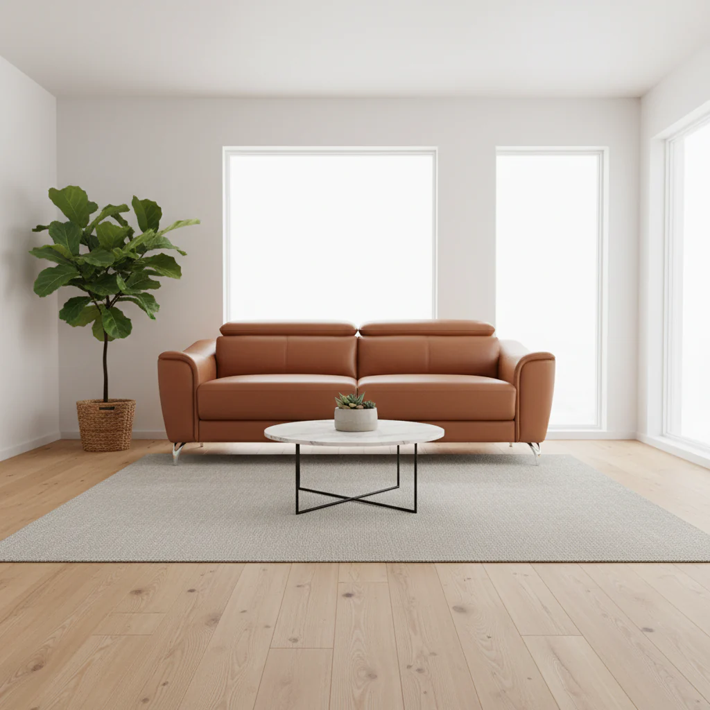 Modern Cognac Leather Brown Sofa