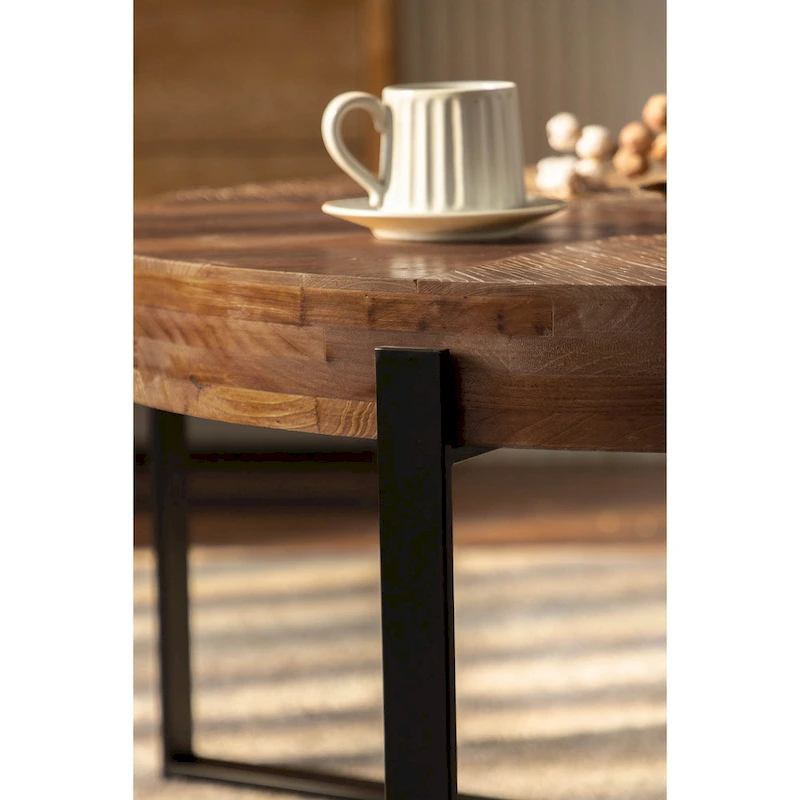 Modern Retro Splicing Round Coffee Table with Cross Legs