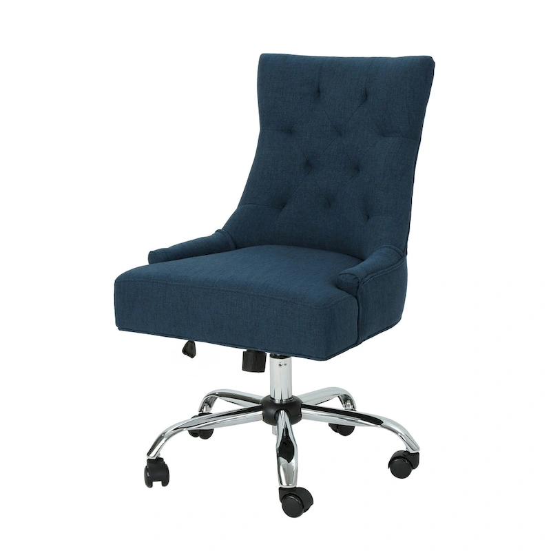 Ovi Swivel Office Chair, Navy Blue Fabric, Tufted Back, Rolling Wheels