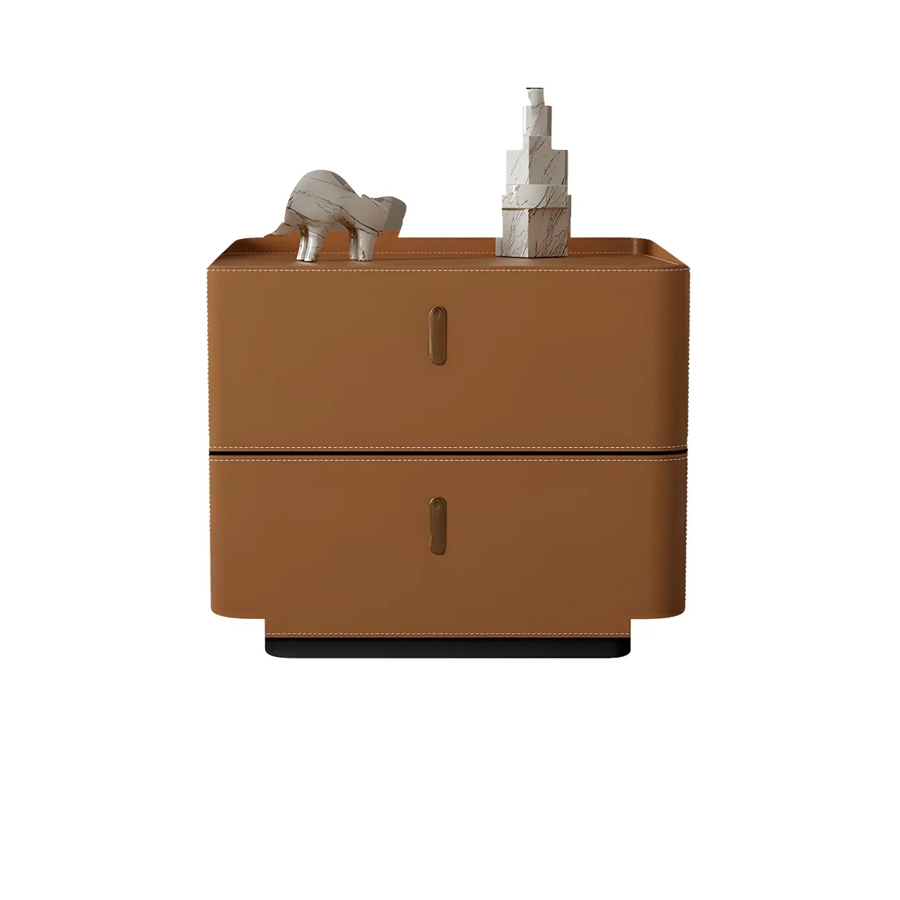 Modern Black Faux Leather Top Wood 2-Drawer Nightstand