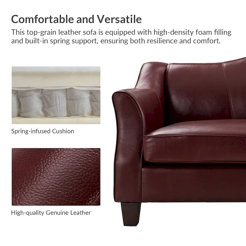 Sandra 81.5 Classic Genuine Leather Sofa With Solid Wood Legs By HULALA HOME