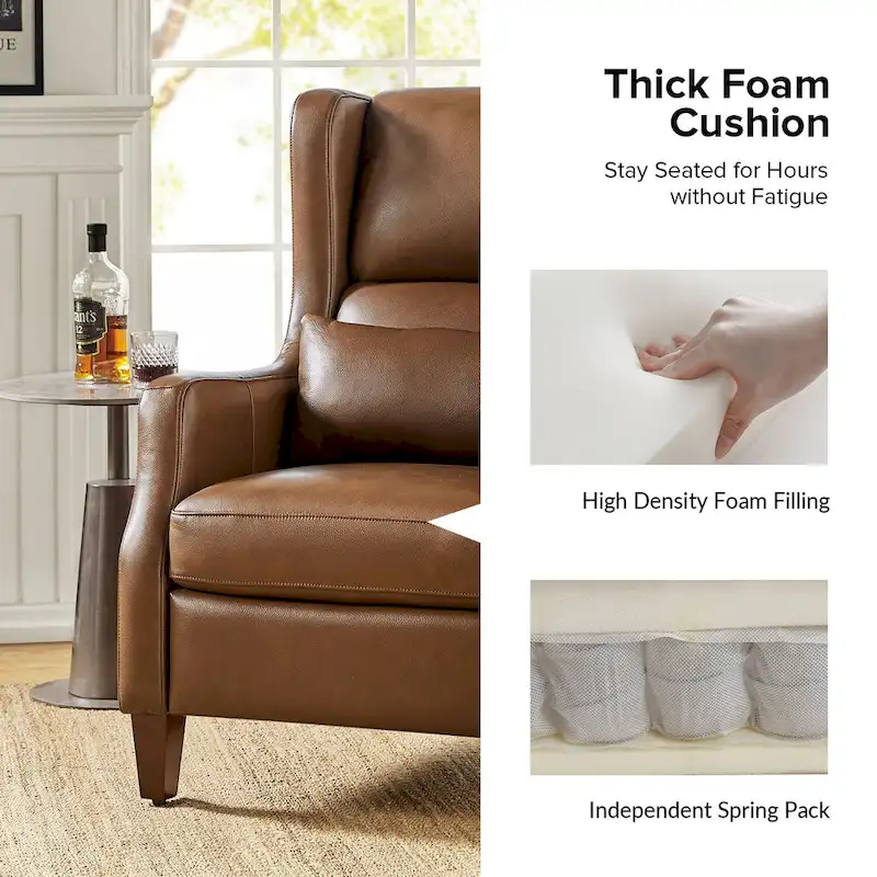 Erich Genuine Leather Wingback Armchair with Pillow by HULALA HOME