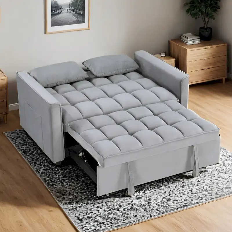 Modern 68 Length Tufted Convertible Loveseat Sleeper Sofa Bed - 68L x 55W x 20H