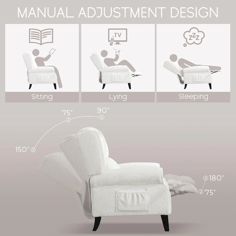 HOMYKA Polyested Upholstered Pushback Recliner Accent Chair Wingback Armchair