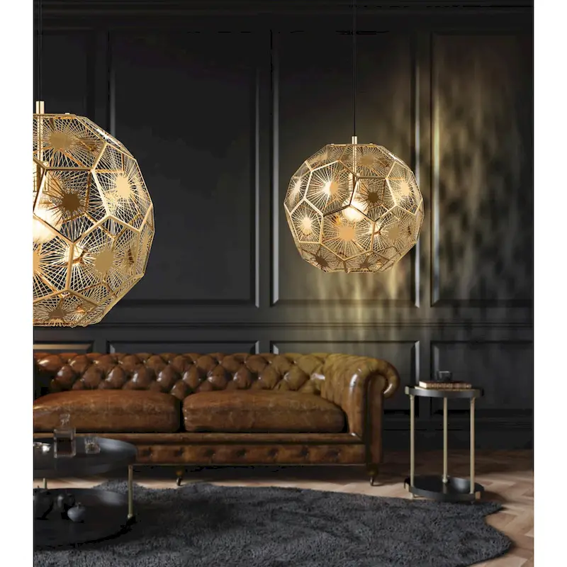 Skoura - 1-Light Pendant - Structured Black Finish - Geometric Shaped Brass Shade