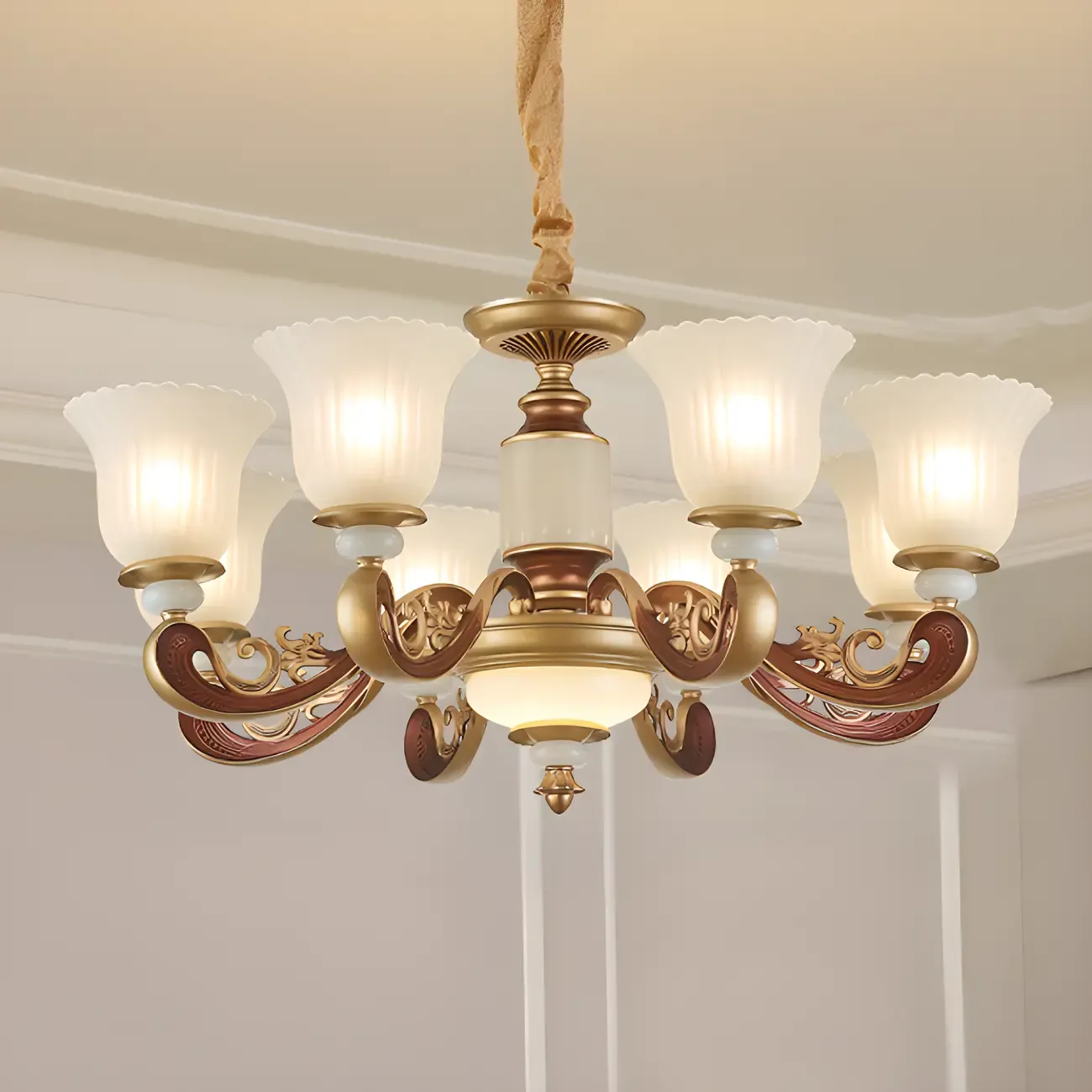 Adjustable Dining Room Gold Glass Bell Shape Up Light Chandelier