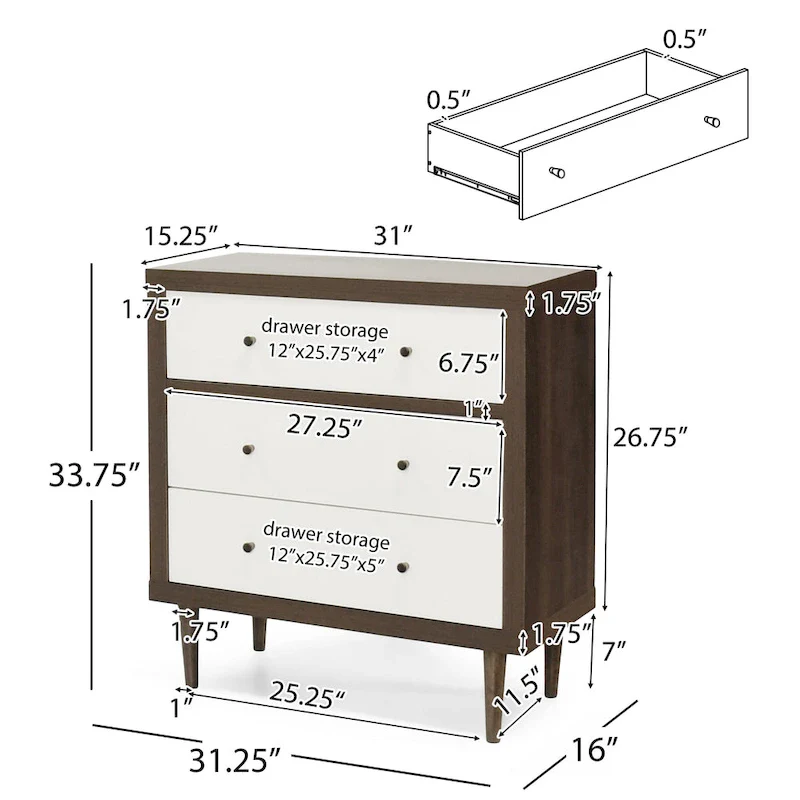 Mid Century Modern 3 Drawer Chest