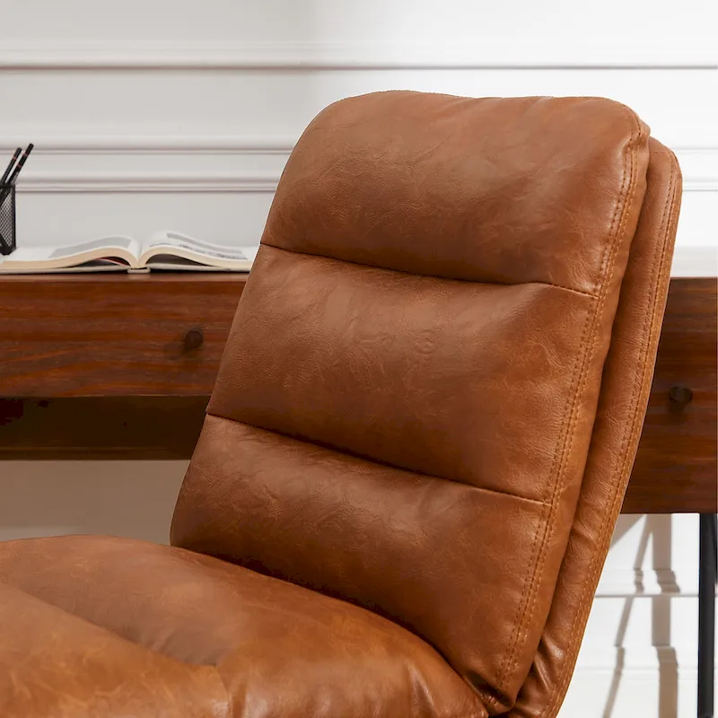 Art Leon Mid-Century Modern Genuine Leather Home Office Desk Chair