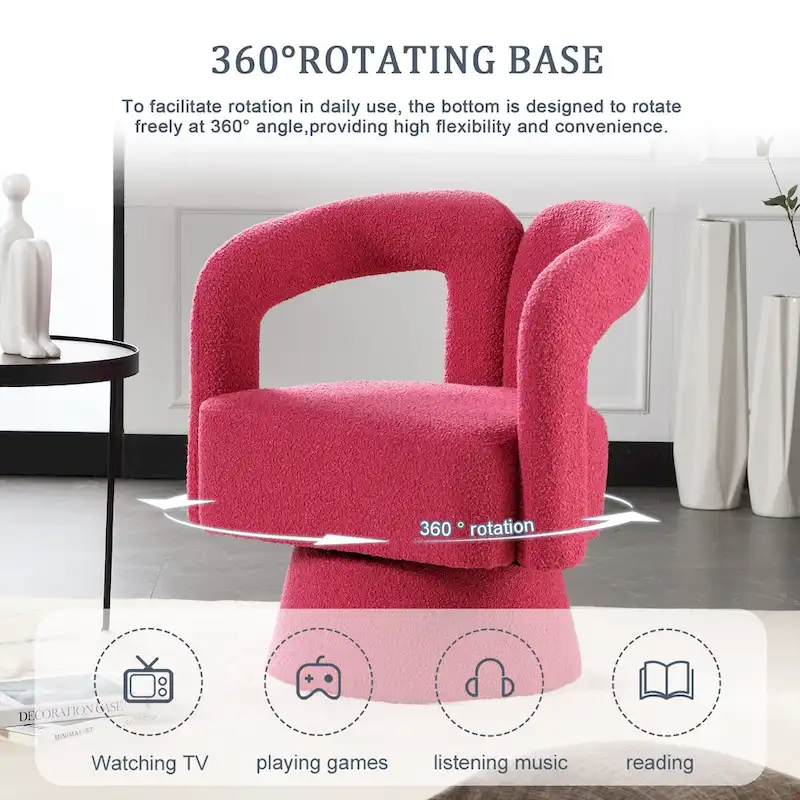 Boucle Upholstered 360° Swivel Barrel Accent Chair, Hardwood Frame, 15-Min Assembly, 6 Colors