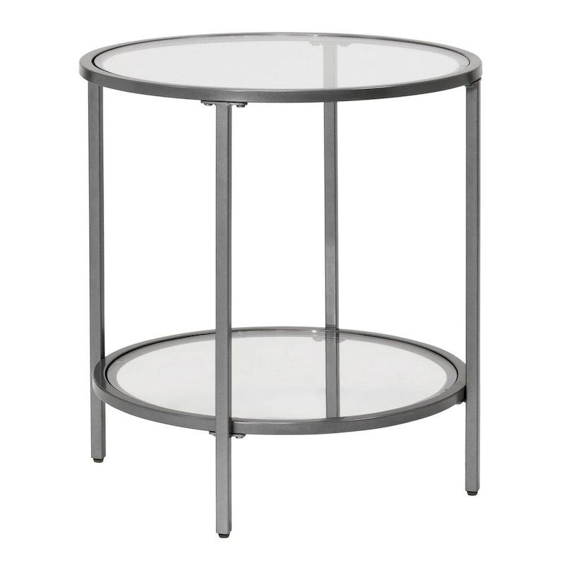 Carbon Loft Heimlich Glass with Metal Frame Round Modern Glass End Table