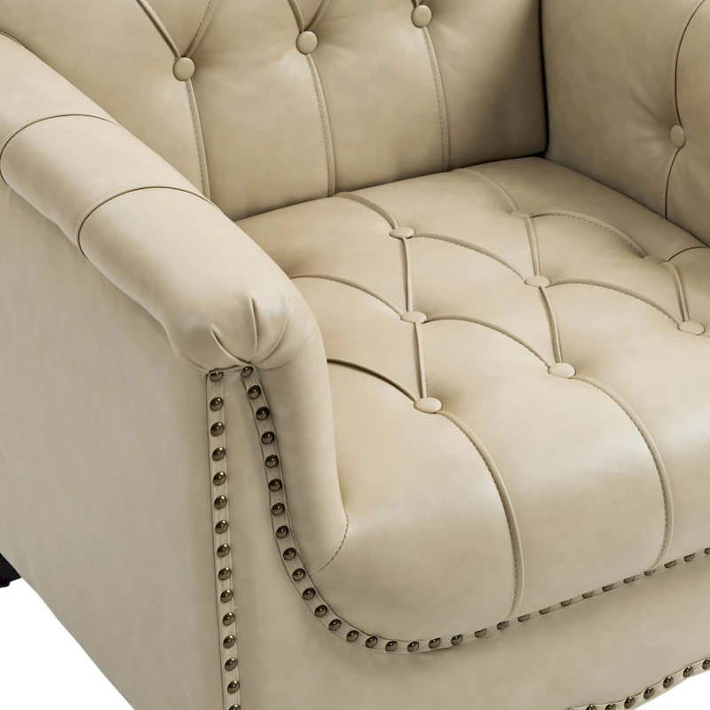 PU Leather Tufted Accent Chair with Nailhead Trim Armchair