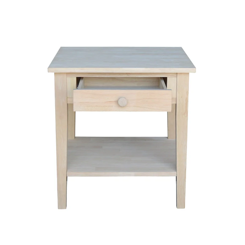 Square Solid Parawood End Table with Drawer & Shelf, 24
