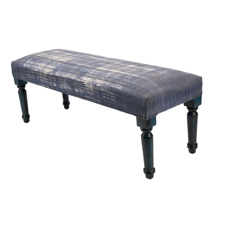 47 Antique Blue Distressed Rectangular Bench