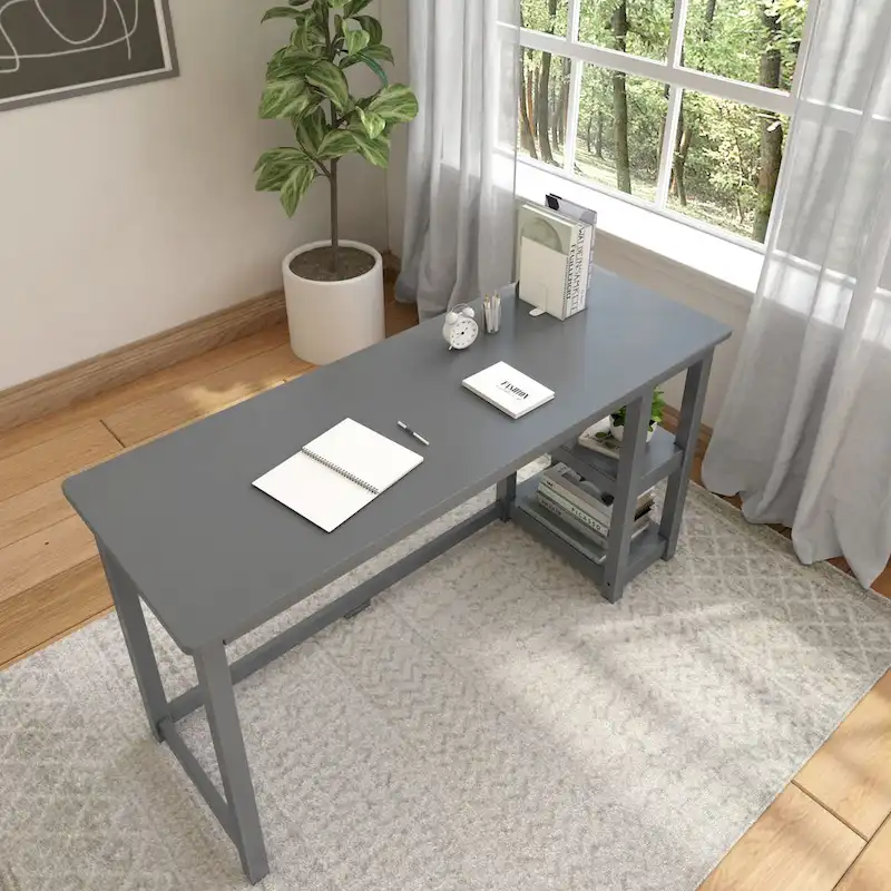 Plank and Beam Desk with Bookshelves