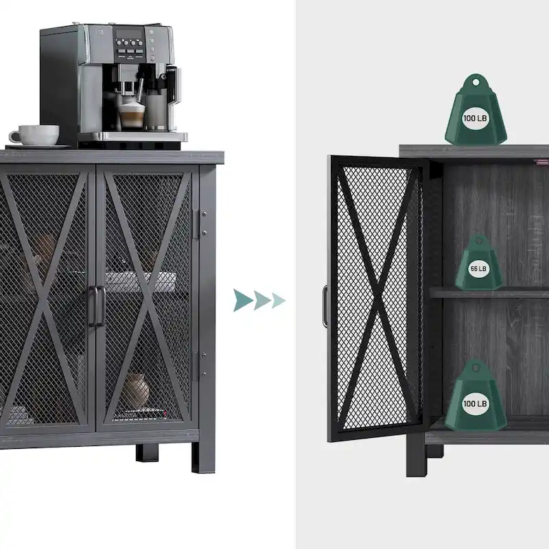 Myhozm Buffet Bar Cabinet with Wine Rack, Modern Buffet/Sideboard Wine Bar Dining Server, Grey/Brown