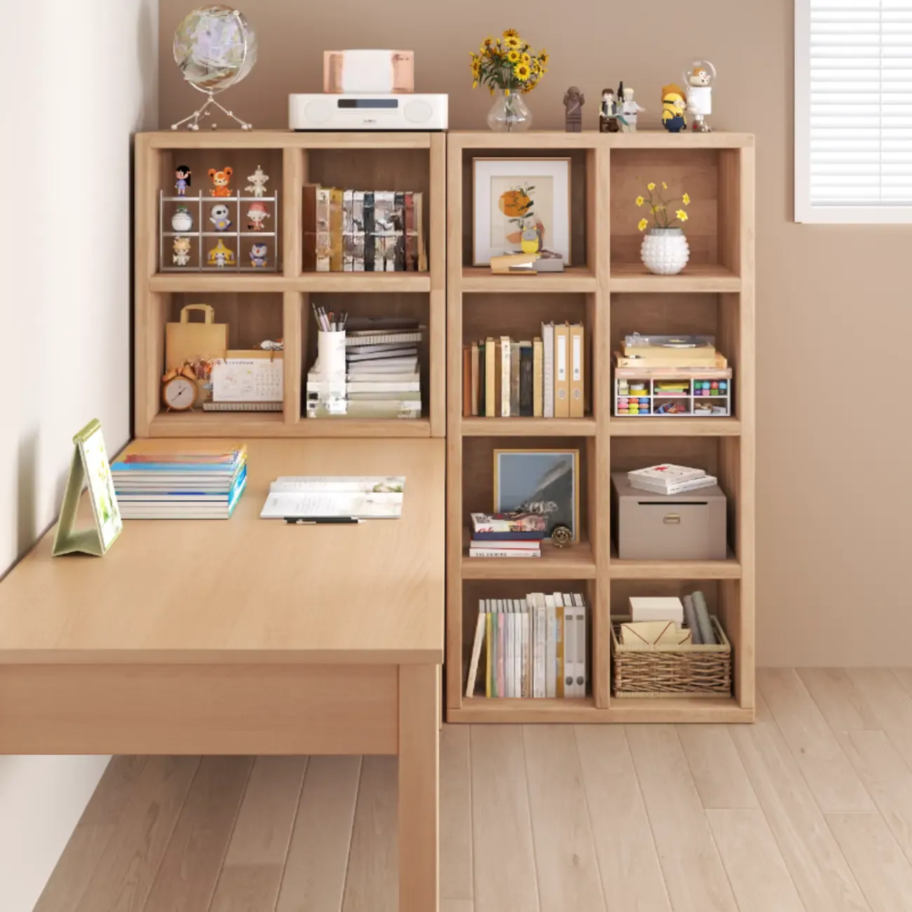 Modern Horizontal Wood 8-Cube Natural Finish Bookcase