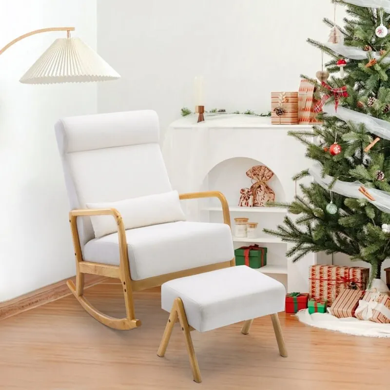 EROMMY 25.2 Wide Reclining Rocker Chair with Ottoman - High Back Rocking Chair, Soft Linen Fabric, Ergonomic Design
