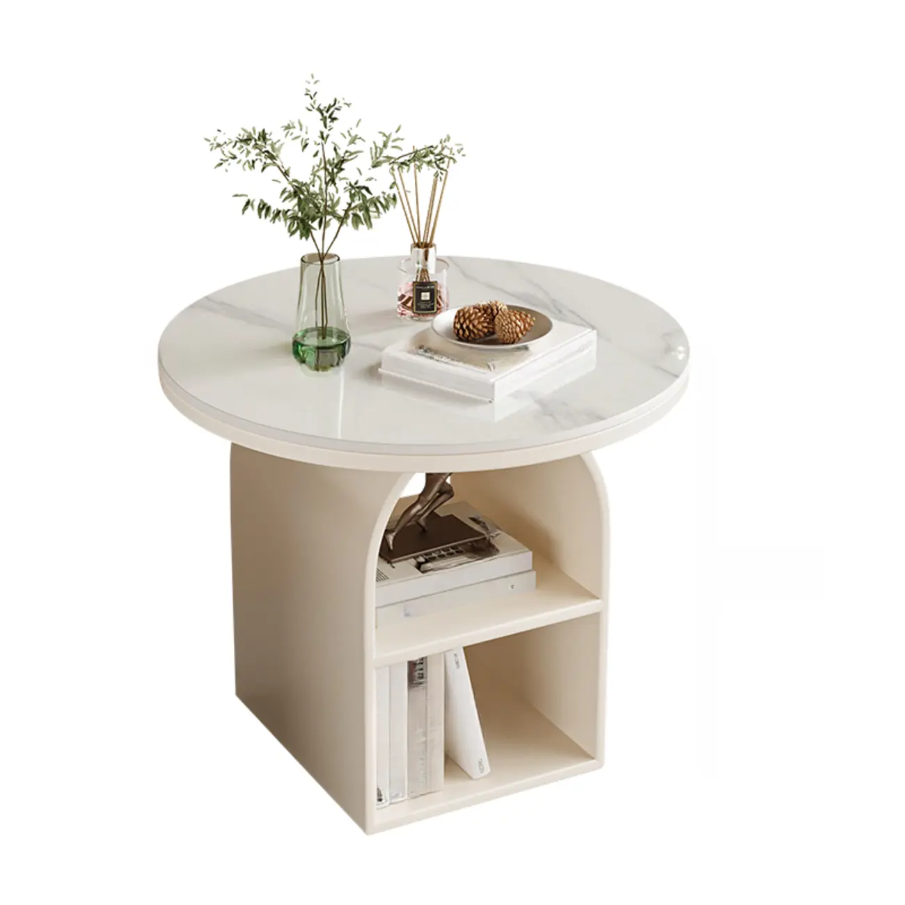 Modern Geometric Sintered Stone White 3-Tier Chairside Table