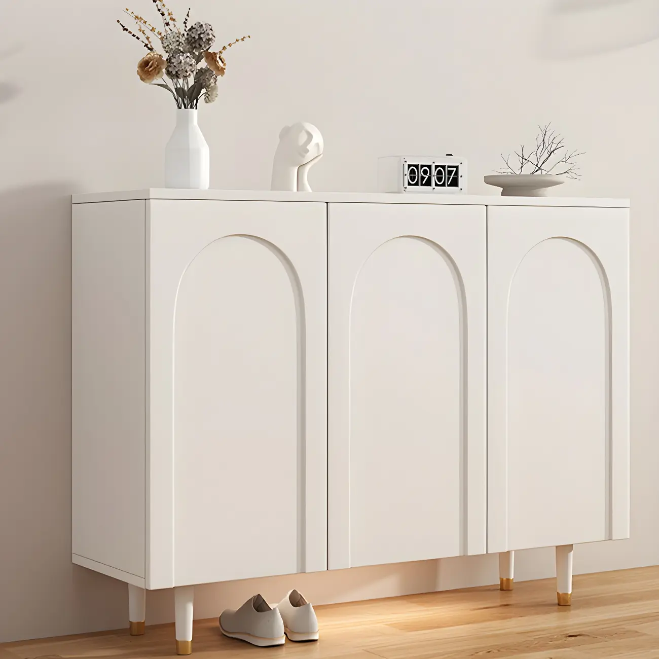 Green Wood Shoe Cabinet with Adjustable Shelves