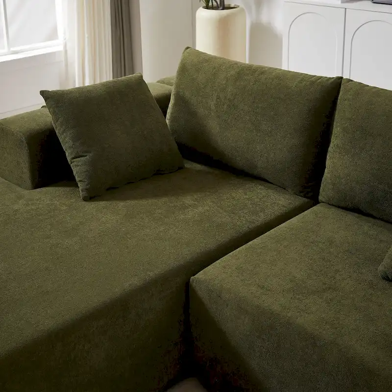 108 Chenille Modular L-Shaped Sectional Sofa with 6 Pillows, Reversible Chaise