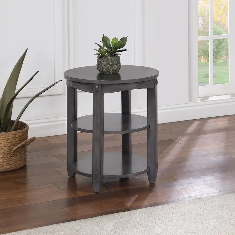 3-Shelf Round End Table – Slate Grey / Espresso, Wood, Single