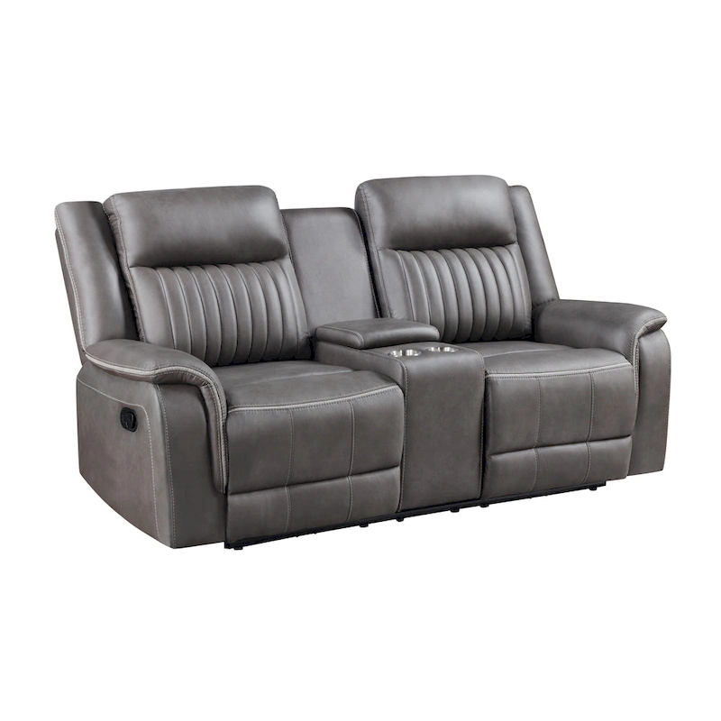 Viann Dual Manual Recliner Loveseat, Cupholder Console, Gray 76 Inch