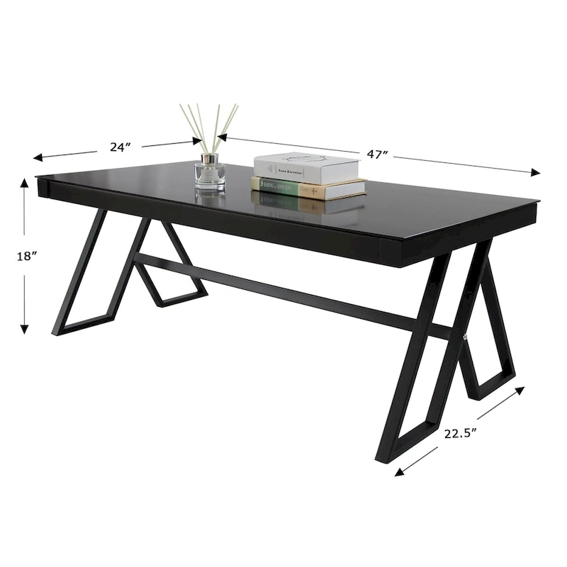 46  Tempered Glass Tabletop Metal Wrough Coffee Table Living Room