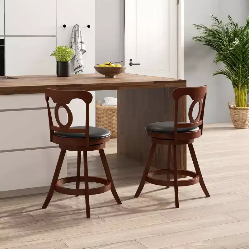 Set of 2 Bar Stools Swivel Counter Height Chairs with Footrest for Kitchen