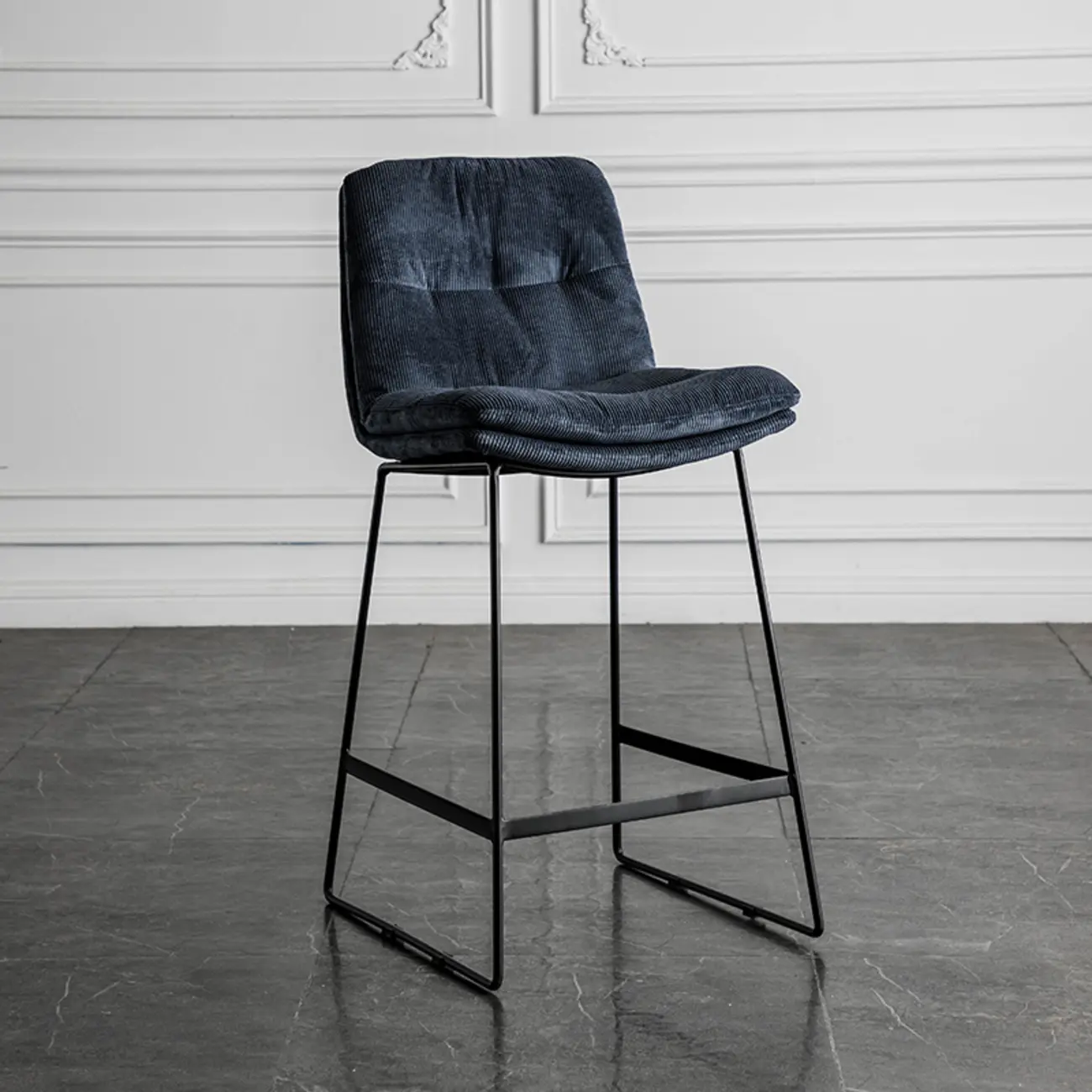 Modern Upholstered Low Back Metal Sled Bar Stools