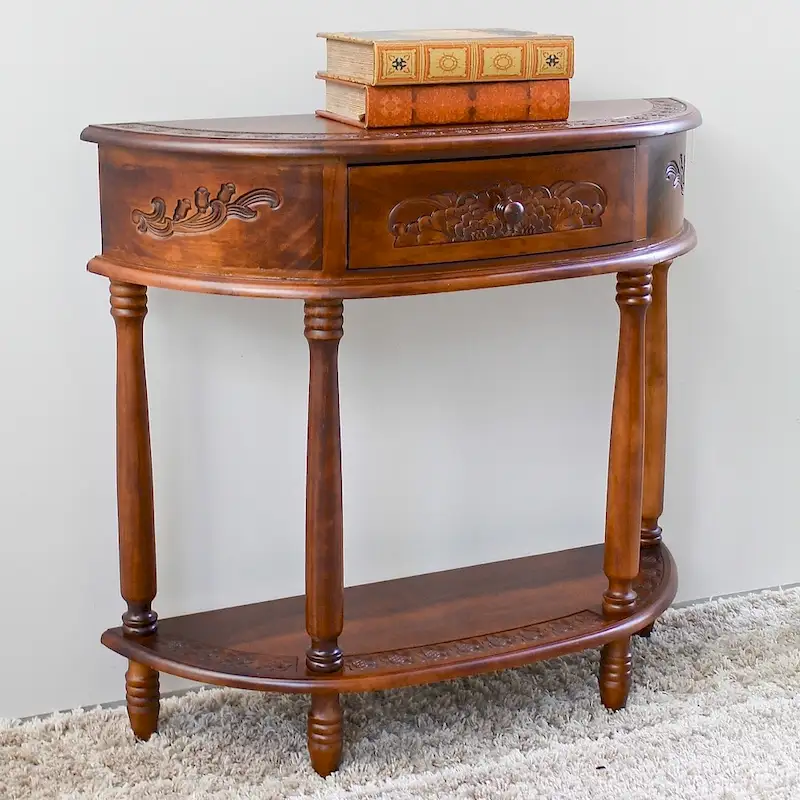 Carved Wood Half-Moon Hall Table
