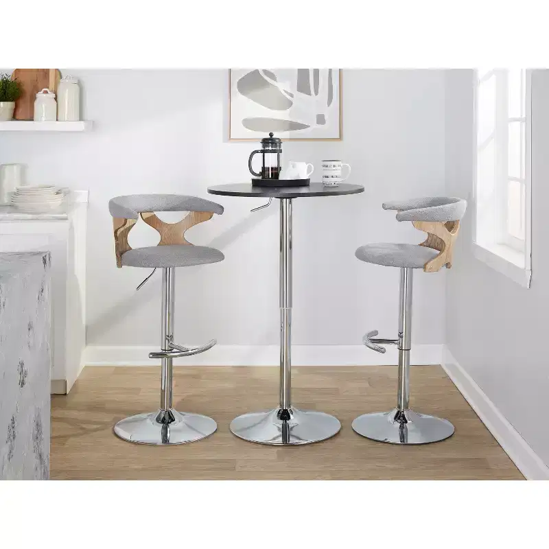 LumiSource Set of 2 Gardenia Adjustable Barstools Chrome Fabric