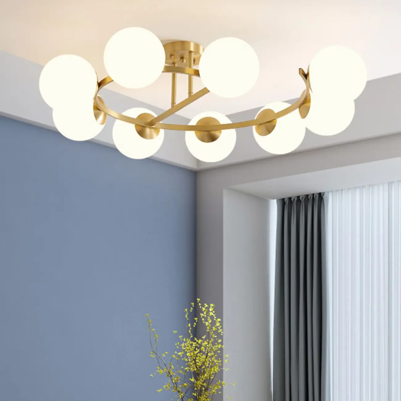 Modern Gold Loop Globe Glass Semi Flush Ceiling Light