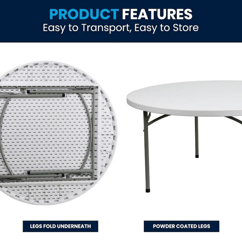 5-Foot Round Plastic Folding Event Table w/ 2 Thick Surface
