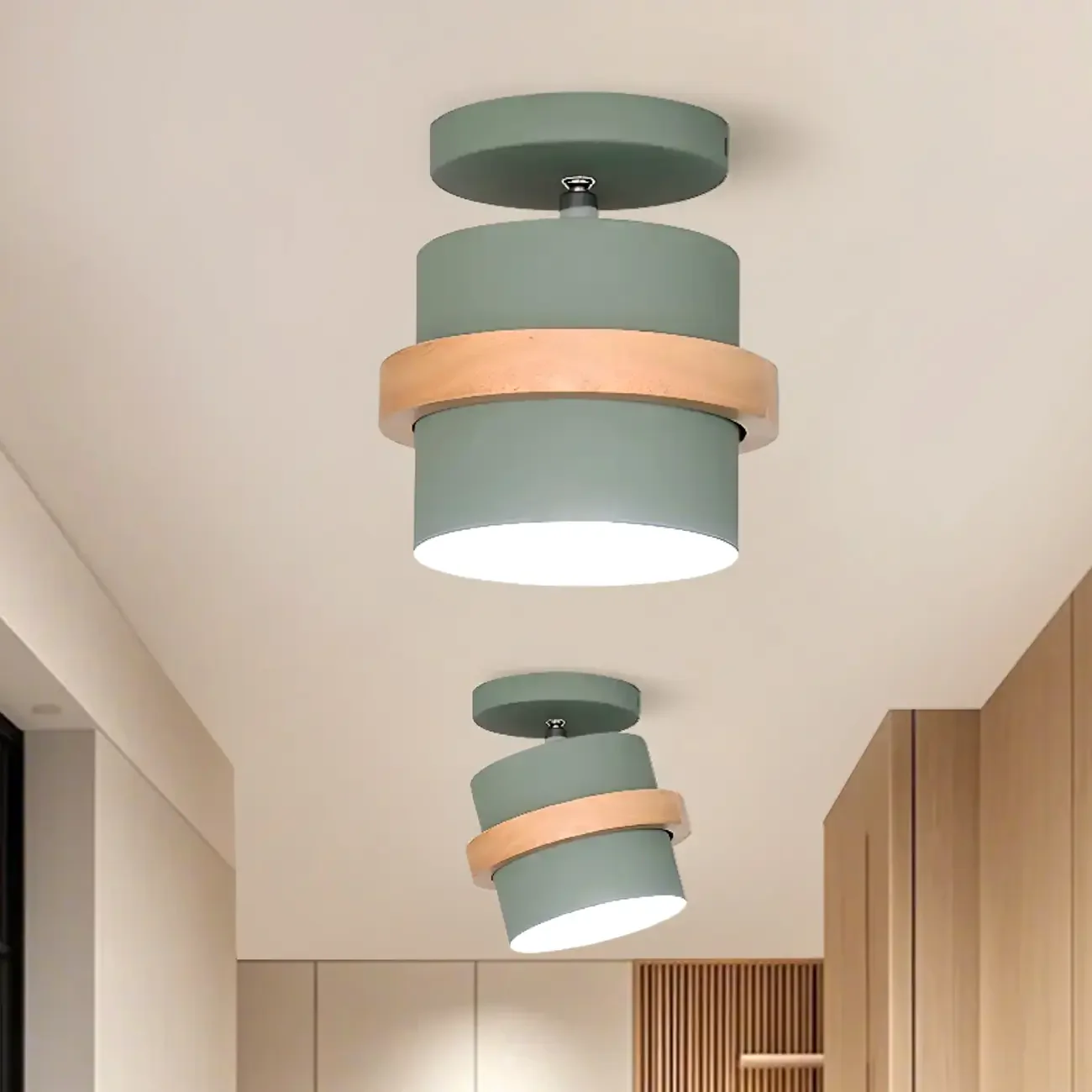 Green Cylinder Iron Modern Semi Flush Mount Ceiling Light