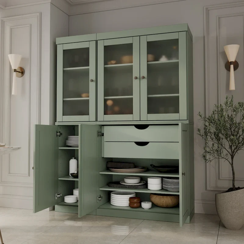 Palace Imports 100% Solid Wood 48.5 Pantry China Cabinet with Frosted Glass, Solid Wood Doors and 2-Drawers