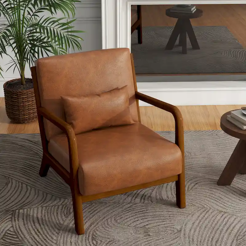 Mid-Century Modern Upholstered Accent Chair with Wood Frame