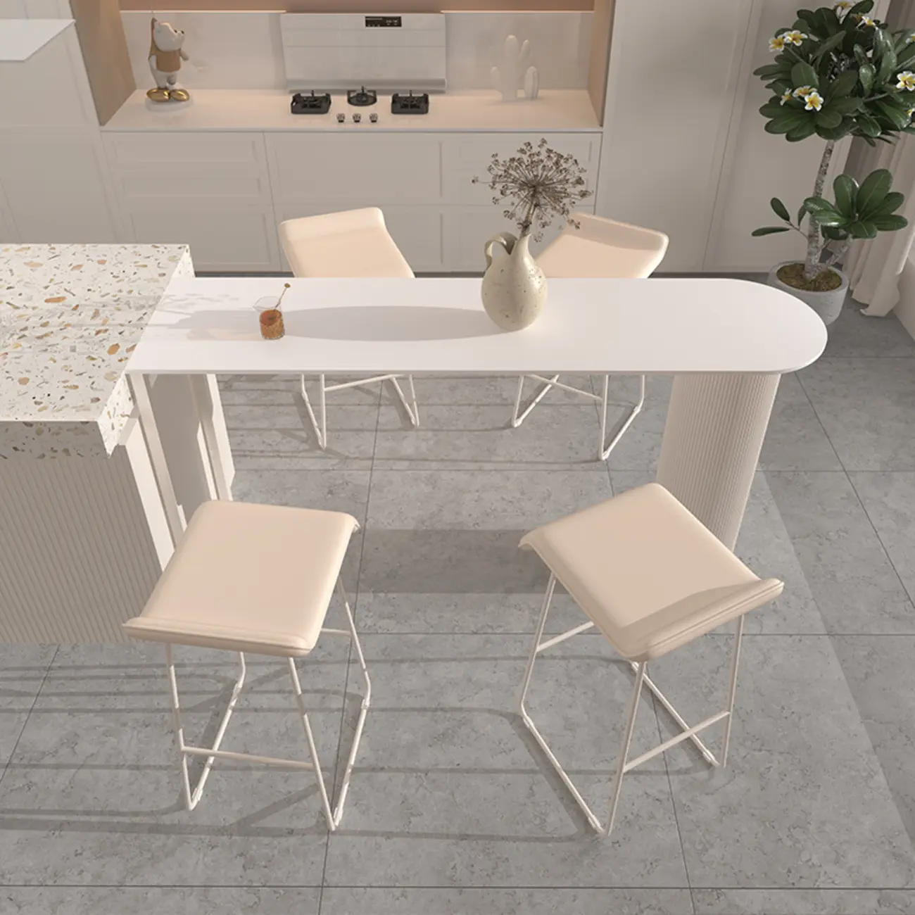 Modern White Slate Asymmetrical Bar Tables
