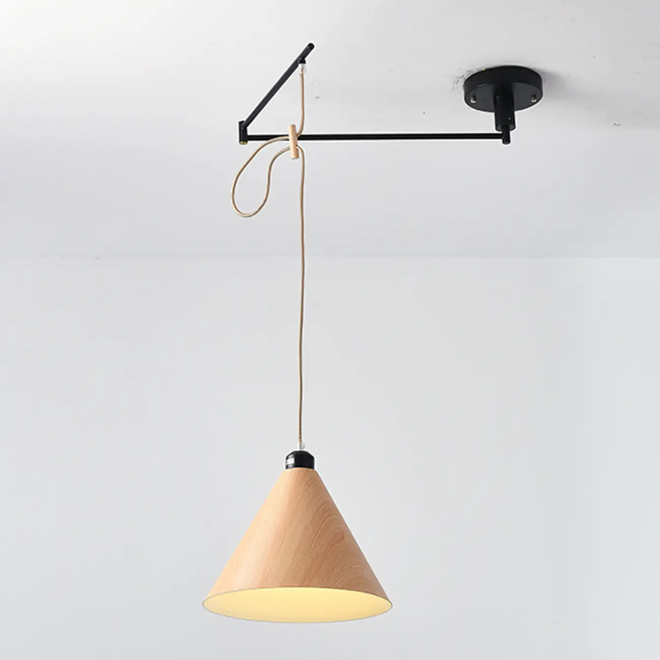 Modern Flexible Round Pendant Light in Solid Wood and Metal