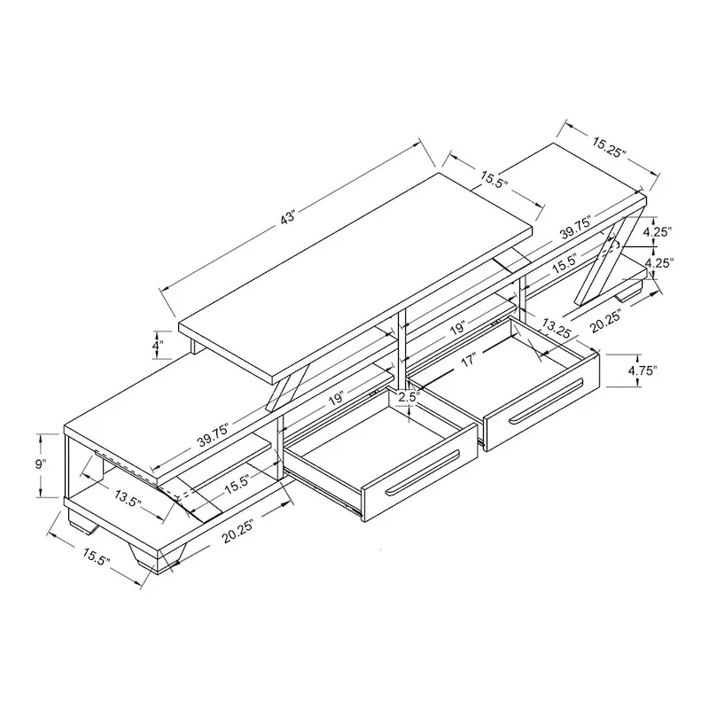 Modern Gray 82 Wide Open Shelf Tiered TV Stand