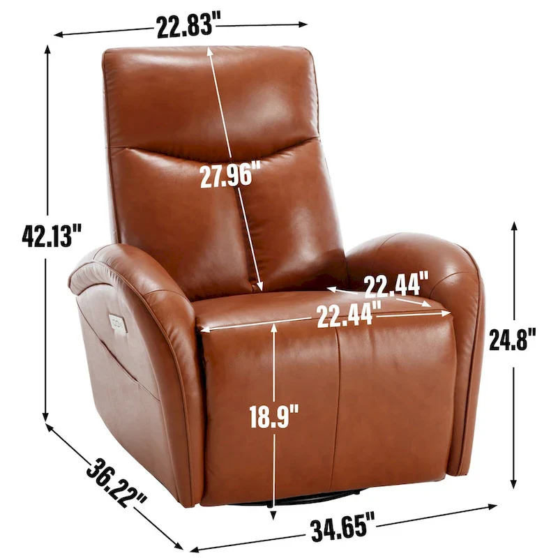 Blue Genuine Leather Power Recliner with Swivel & USB Charging