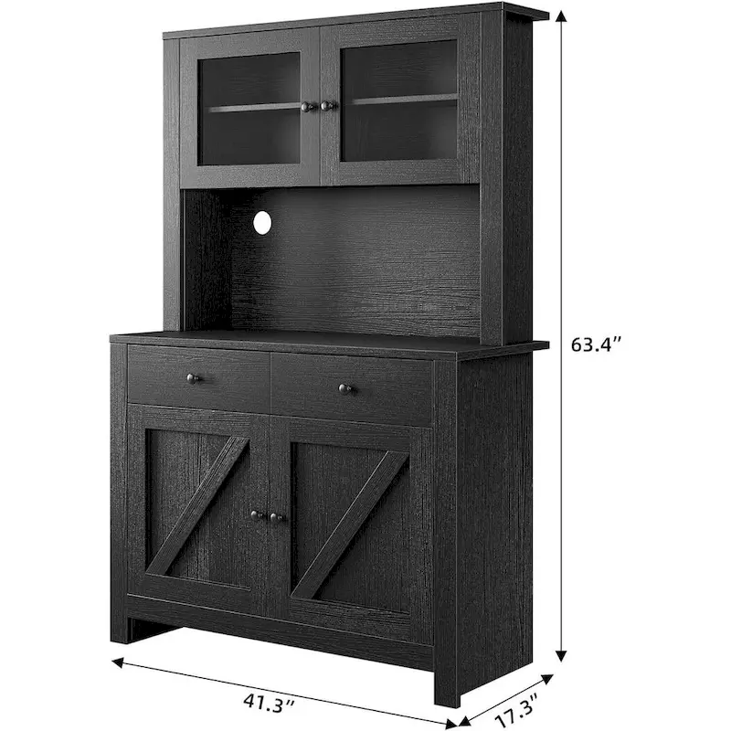 White / Grey / Black Farmhouse Kitchen Pantry Cabinet with Microwave Stand – Single Unit