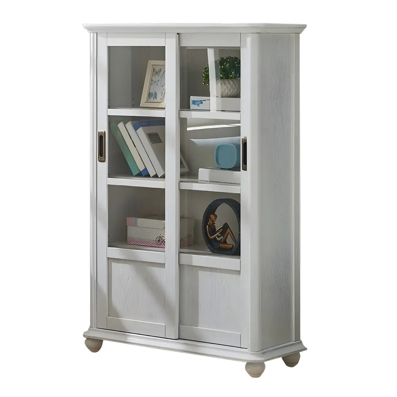 2-Drawer White Wooden Adjustable Shelves bookcases