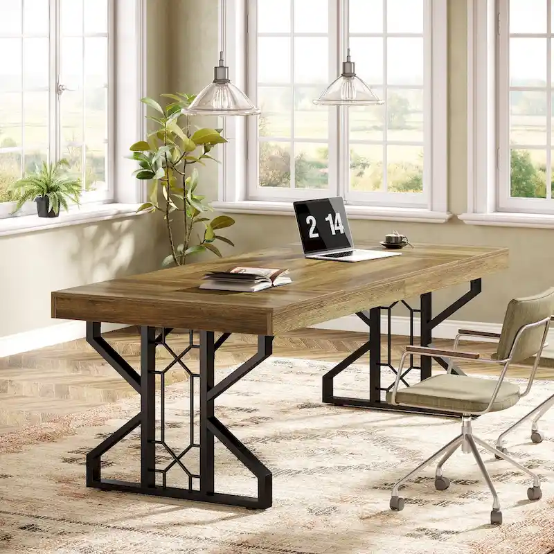 63-Inch Large Executive Office Desk, Rustic Brown Computer Desk