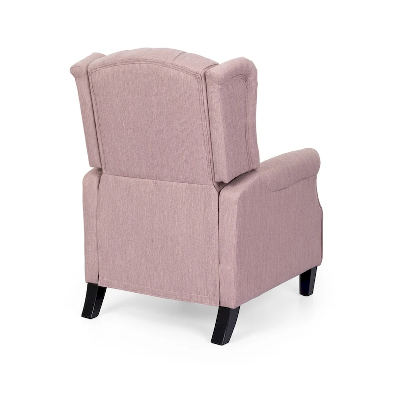 Modern Wingback Push-Back Recliner with Footrest, Button-tufted, Birch Legs