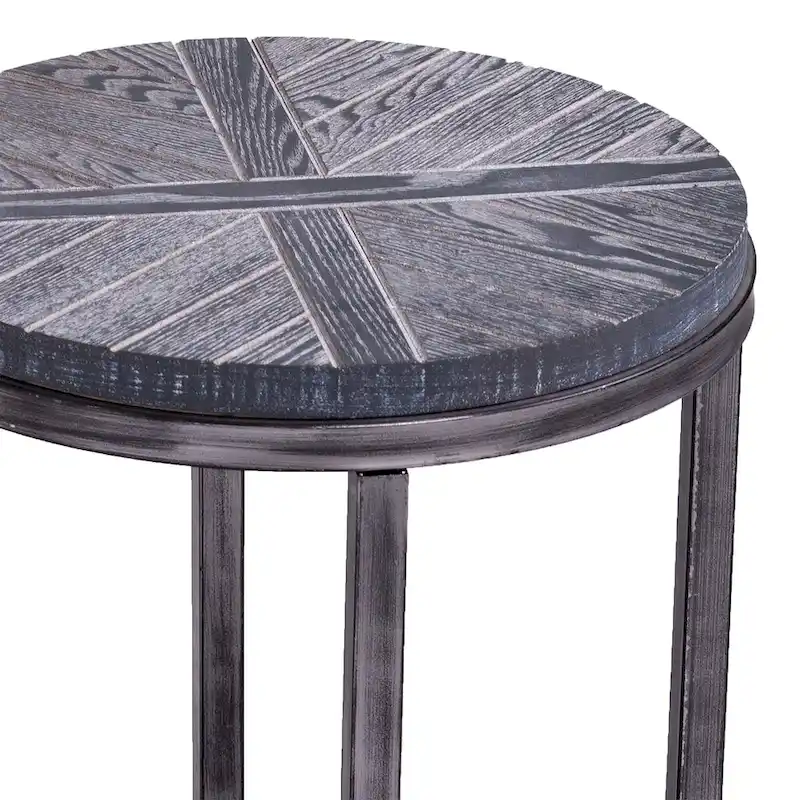 SEI Furniture Kenya Industrial Brown Wood Round Side Table with Shelf